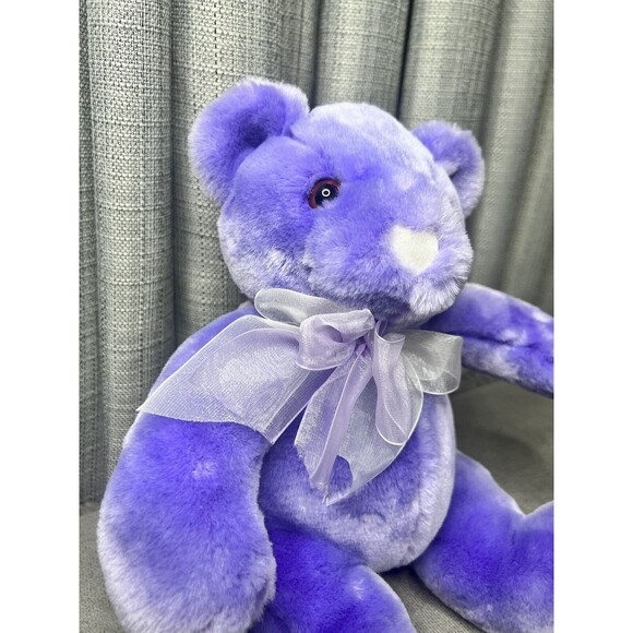 Commonwealth Purple Bear Plush Stuffed Animal Toy Teddy Bow Heart Nose 10 Inch - Picture 5 of 13